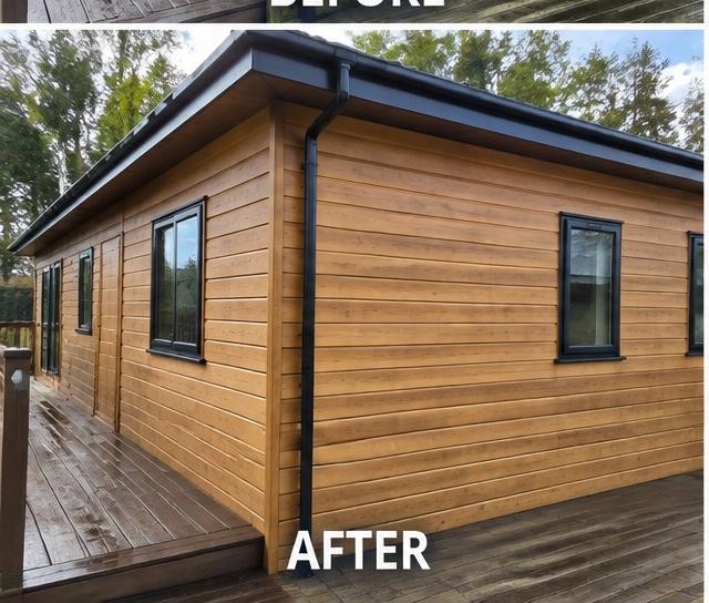 Luxury lodge before and after soft washing after cleaning